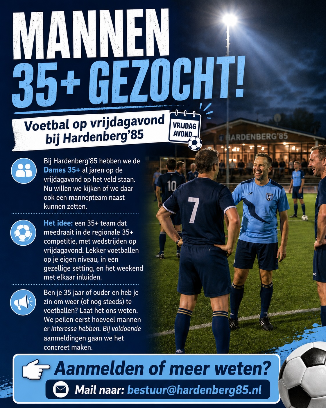 Mannen gezocht voor nieuw 35 plus voetbalteam